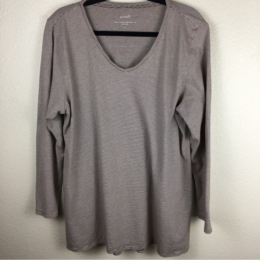 PureJill Striped Shirred Back Long Sleeve Tunic Top Size XL